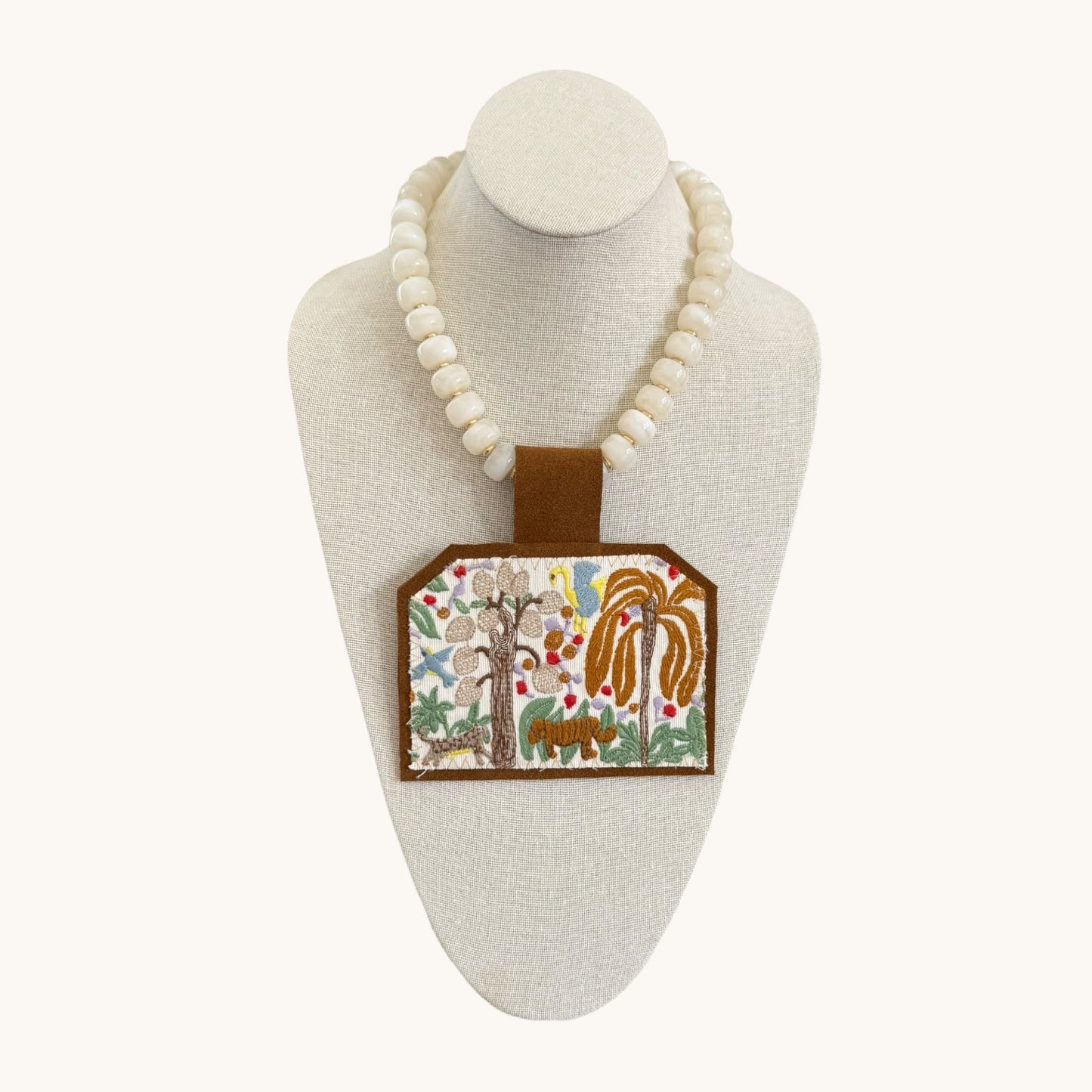 TEXTILE PENDANT-CREAM CHUNKY BEADS