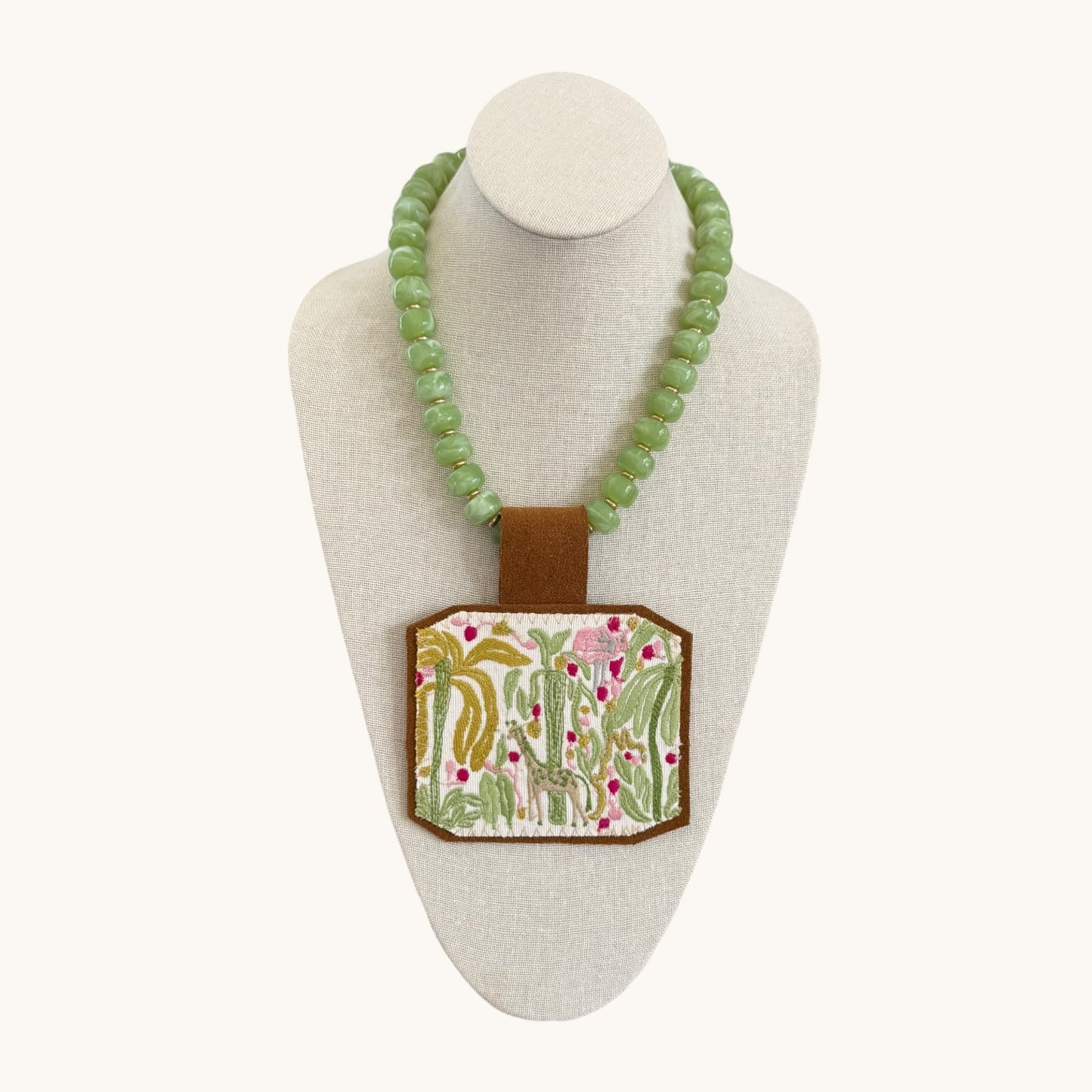 TEXTILE PENDANT- LIME CHUNKY BEADS