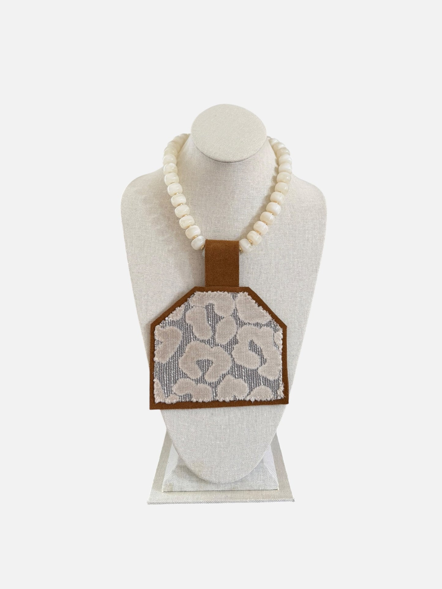 Textile Pendant -Cream Beaded Necklace
