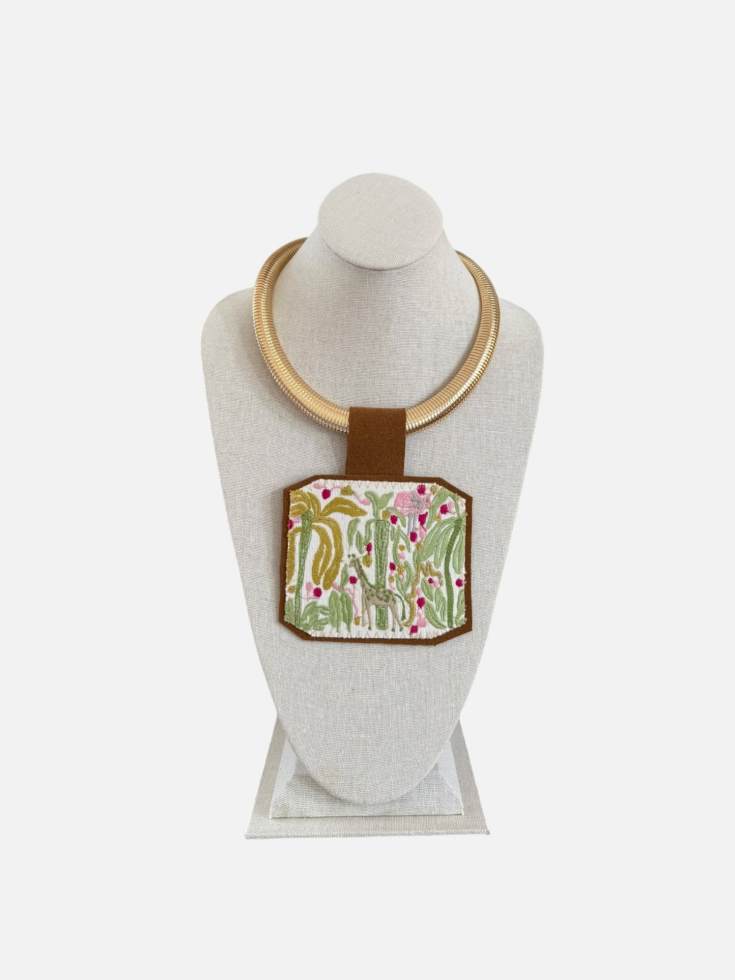 Textile Pendant -Gold Snake Chain