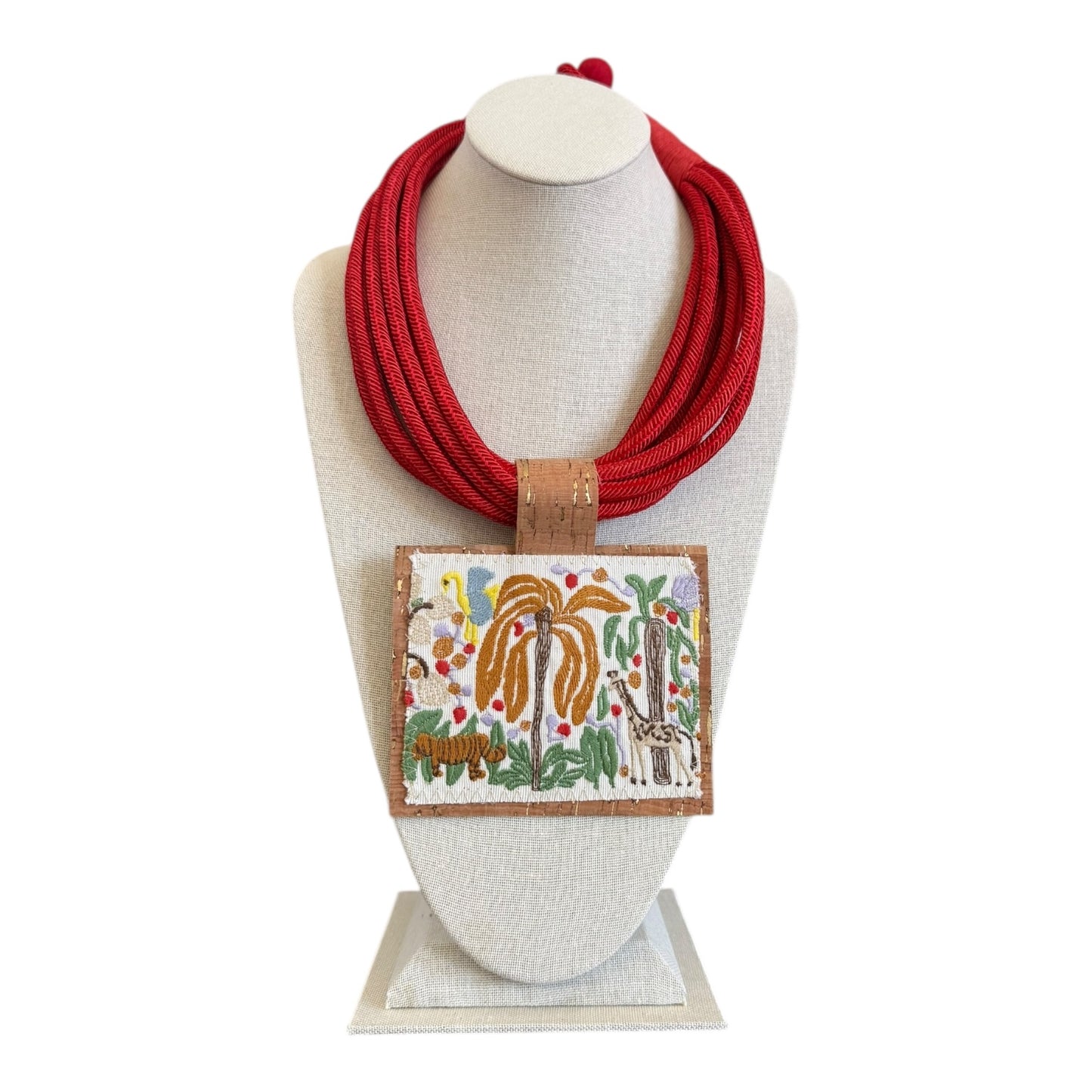 Textile Pendant Necklace - Red Multi-Rope