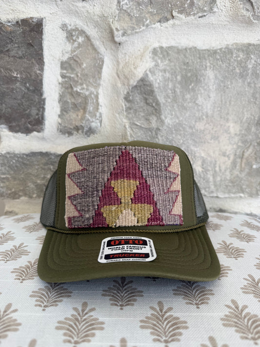 Kilim Trucker Hat- Olive Green