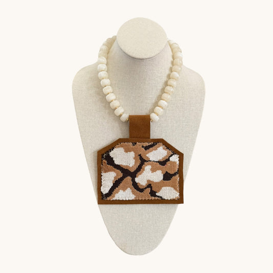 TEXTILE PENDANT-CREAM CHUNKY BEADS