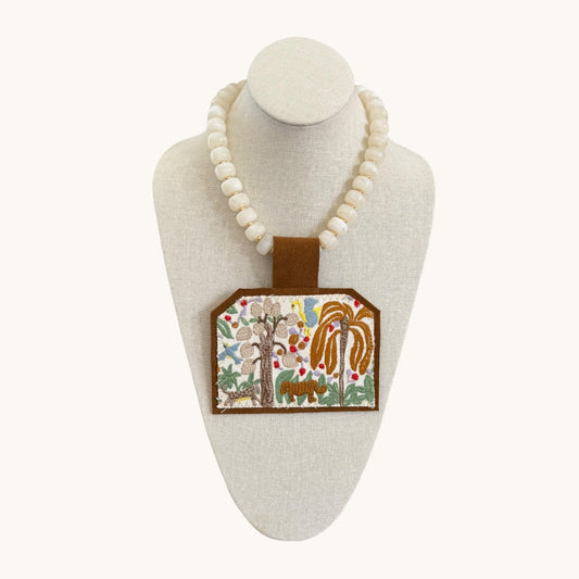 TEXTILE PENDANT-CREAM CHUNKY BEADS