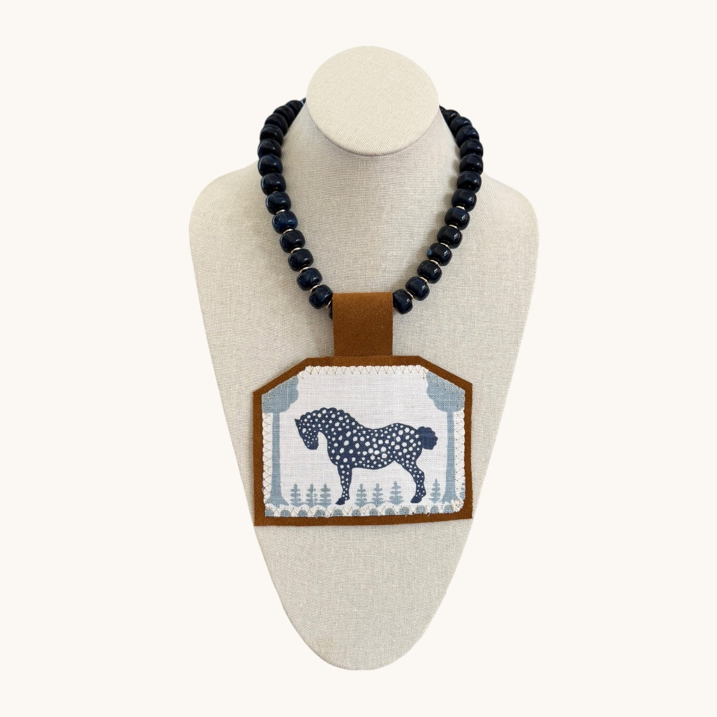 TEXTILE PENDANT-NAVY CHUNKY BEADS