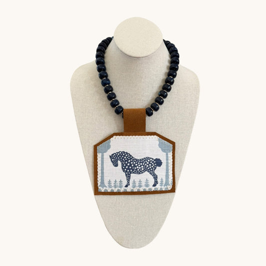 TEXTILE PENDANT-NAVY CHUNKY BEADS