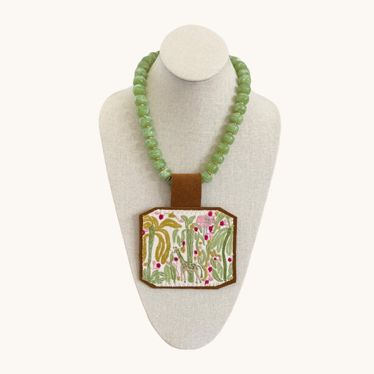 TEXTILE PENDANT- LIME CHUNKY BEADS