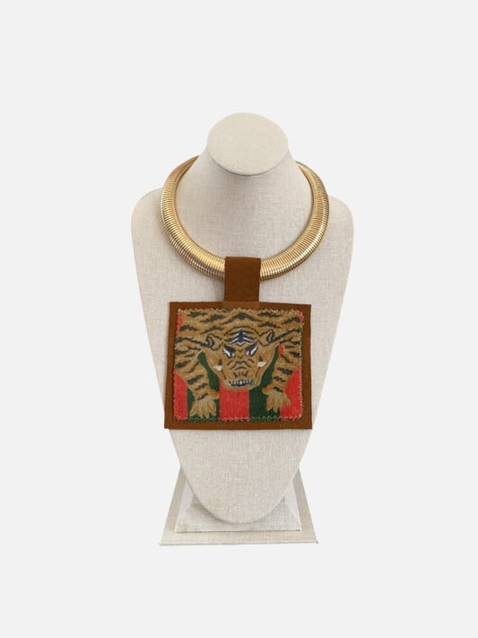 Tiger Pendant  - Gold Small Snake Chain