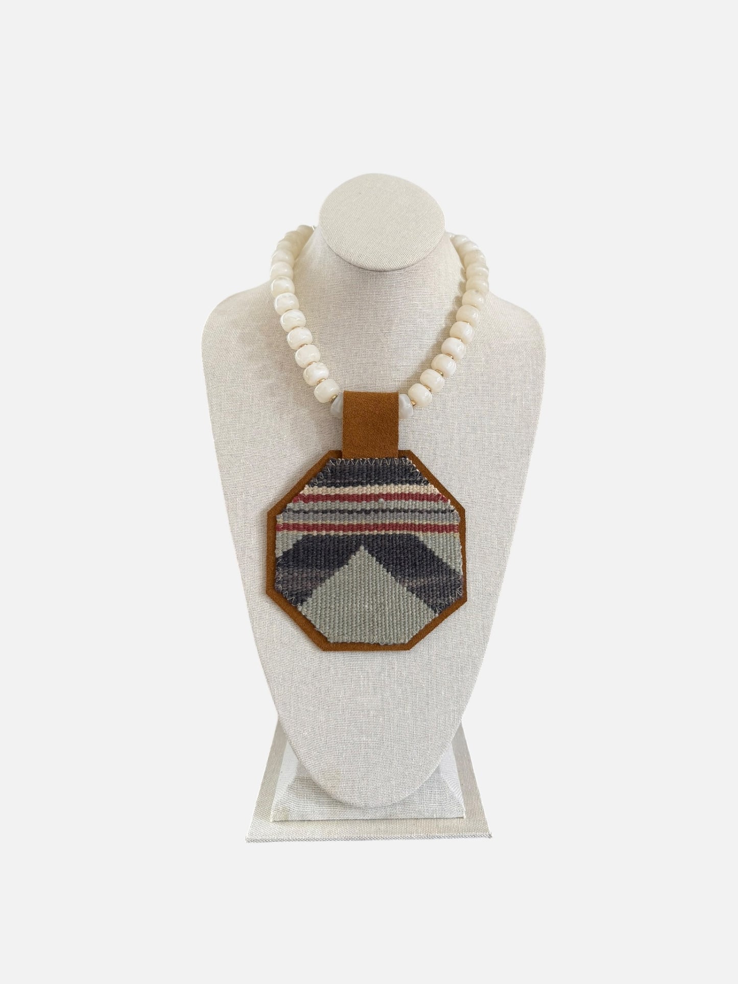 Kilim Pendant - Cream Beaded Necklace