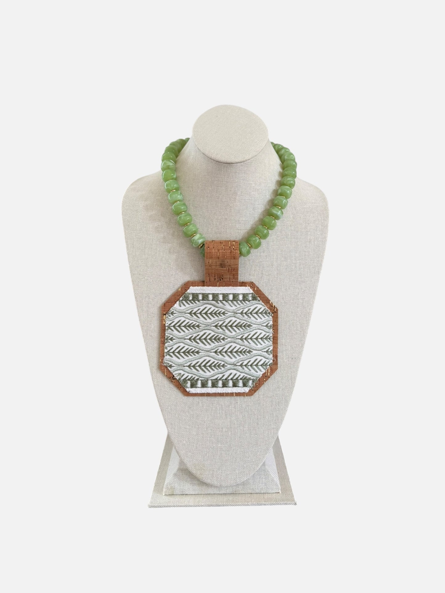 Textile Pendant - Green Beaded Necklace