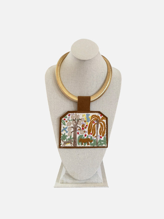 Textile Pendant -Gold Snake Chain
