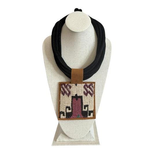 Kilim Pendant - Black Multi- Rope Necklace