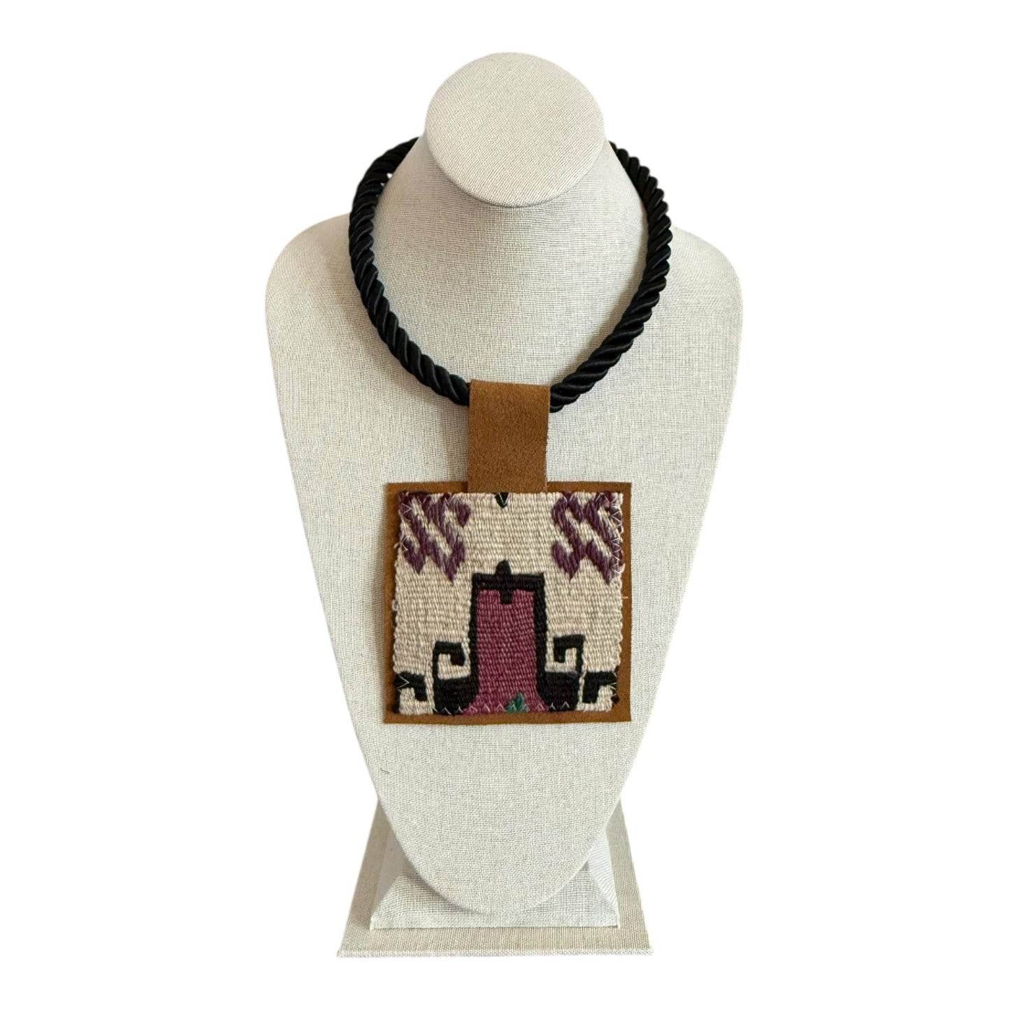 Kilim Pendant - Black Silk Rope